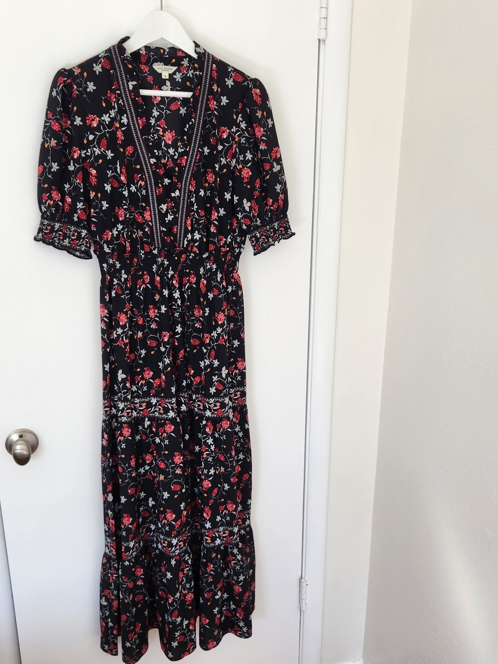 Max Studio Black Maxi Dress with Red Floral Print